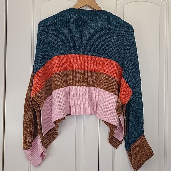 Urban Outfitters Pink Blue Brown Color blocked Cropped Sweater Size L - Picture 5 of 9